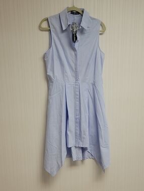 Victoria Leland Sleeveless Light Blue Shirt Dress Large Summer Preppy Tailored